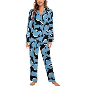 Orka Orca dames lange mouw button down nachtkleding zachte nachtkleding lounge pyjama set L