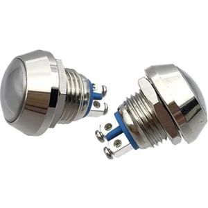 12 mm metalen drukknop, vernikkelde messing gebogen drukknopschakelaar, 1 NO, tijdelijke reset schroefklem, 1 stuk