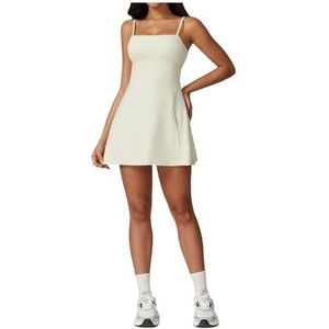 Casual yoga-tennisjurk voor dames, split beha, leggings, training, hardlopen, mouwloze sportjurk, tennisjurk (wit, XL)