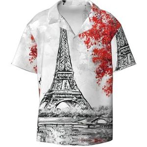 OdDdot Overhemd met knopen voor heren, met korte mouwen, casual overhemd met Parijs-print, voor heren, zomer, zakelijk, casual overhemd, Zwart, XXL