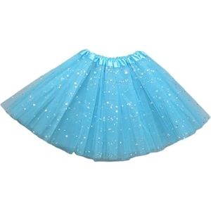 Tutu rok voor meisjes, tule rok, kinderen, meisjes, glanzende pailletten, balletrok, elastische mesh-tutu-jurk, Meerblauw, Eén maat