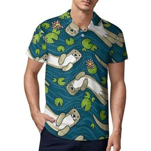 Otter Water Lily Golfpoloshirt voor heren, slimfit T-shirts met korte mouwen, casual print, maat M
