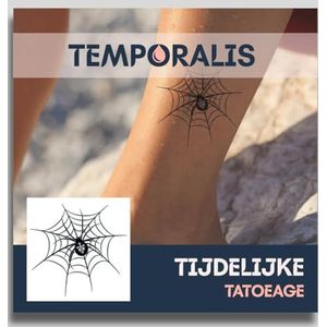 Spinnen tattoo – Temporalis® | Tijdelijke tatoeages voor vrouwen & mannen – Nep tattoo vegan & waterbestendig – EU-cosmetica – Blijft 1-2 weken [ Tatoeage Spinnenweb ]