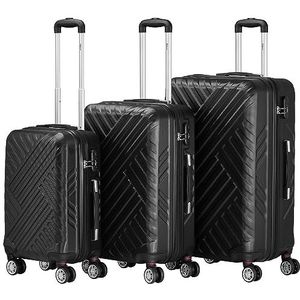 Zelsius Koffer set van 3 stuks, harde ABS-koffer met cijferslot, dubbele wielen en scheidingswand voor binnenshuis, handbagage, 3-delig, trolley, grote bagageset, zwart, Kofferset