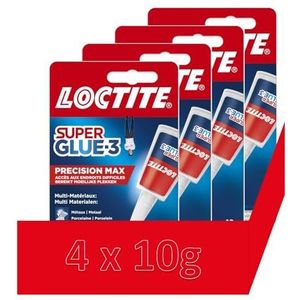 Loctite Super Glue 3 Precision Max (4 x 10 g fles) - Vloeibare lijm voor alle materialen - Sterke lijm voor nauwkeurige reparaties - Sneldrogende transparante lijm