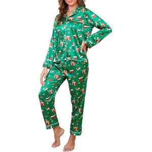 Pyjama Dames Satijnen Pyjama Set met knoopsluiting, Tweedelige Zijden Pyjama Voor Dames, V-hals Zachte Zijden Pyjama Nachtkleding, Loungewear Voor Alle Seizoenen