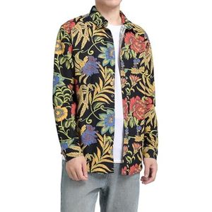 Allthemen Heren Casual Gedrukt Shirts Zomer Lange Mouw Linnen Shirt Funky Bloemen Hawaiiaans Shirt XS-5XL, Bloem, XXL