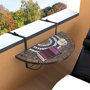 AJJHUUKI Tuinmeubilair Opknoping Balkon Tafel Terracotta en Wit Mozaïek Meubels