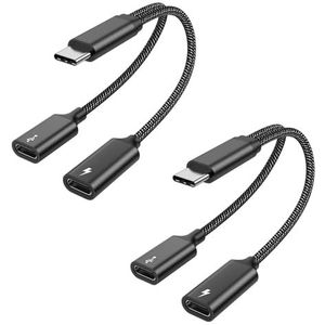 MOGOOD USB C Splitter USB C naar USBC bus adapter USBC Y splitter kabel (niet voor monitor) C-stekker naar 2 C bus kabel dubbele Type C-aansluiting hub Type C opladen split adapter voor Mac