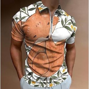 Mooie vos poloshirt voor mannen casual rits kraag T-shirts golf tops slim fit
