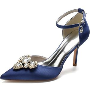 EICOFF Vrouwen Strass Bruiloft Schoenen Stiletto Hoge Hakken Gesloten Neus Bruid Pumps Enkelsluiting Avondfeest Jurk Schoenen,Dark blue,35 EU