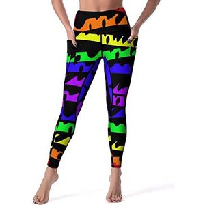 Zes gekleurde regenboog golven vrouwen yoga broek hoge taille legging buikcontrole workout running leggings XL