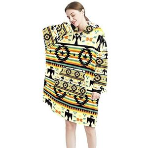 Wearable deken hoodie Native American patroon oversized capuchon voor dames, comfortabel sweatshirt, Meerkleurig, One Size