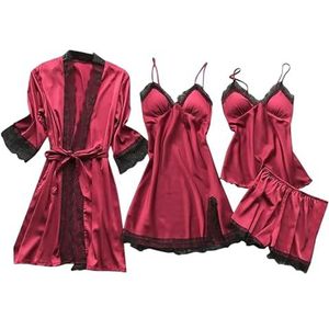 Kanten nachtjapon voor dames, kanten pyjamaset,Set van 4 kanten badjas-nachtjapon voor dames - Show Curve Beauty Nachtkleding voor Valentijnsdag, fotografie rekwisieten, jubileum, lingeriefeest Irawo