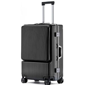Koffer Harde Bagage Met Voorvak, Aluminium Frame Koffer TSA-slot Handbagage Bagage (Color : Black, Size : 20 inch)