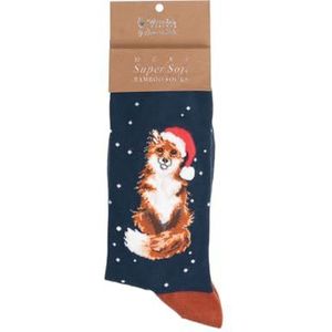 Wrendale Designs Kerstsokken - XSOCKM005 - heren - Festive Fox, vos, blauw, 1 paar, maat: 41-46, blauw, 41/46 EU