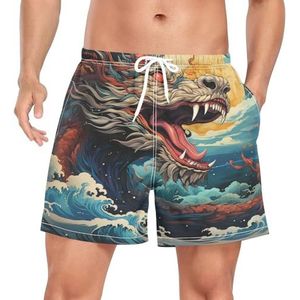 Niigeu Klassieke Lucky Chinese Dragon zwembroek voor heren, sneldrogend, met zakken, Leuke mode, XL