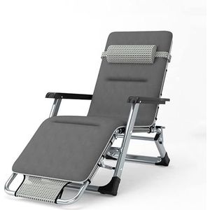 GEIRONV Vouwing Sun Loungers, Verwijderbare mat Office Lunchstoel Zomer Strandstoel Tuin Loungers Draagbare buitenstoel Fauteuils (Color : Grey+cotton pad)