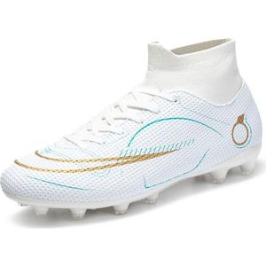 BINQER Herenvoetbalschoenen Lange spikes Gebroken nagels Hoge sokken Wedstrijdsporttrainingsschoenen voetbal uitrusting(Blanco,41 EU)