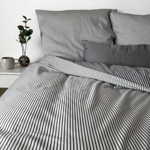 Magano® Luxe Beddengoed 200x220 strepen grijs/wit | bamboe & katoen satijn | 400 TC Premium kwaliteit | hypoallergeen | dekbedovertrek 200x220 cm + (2x) kussensloop 80x80 cm | Off-White