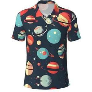 JJPUNGK Outer Space Planet Print Zomer Polo Shirts Korte Mouw Speciale gelegenheden Casual Uitjes, Zwart, S
