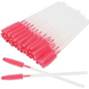 100 stuks kristal glitter handvat zachte siliconen mascara borstel toverstokken wimperborstel applicator make-up tool kit (helemaal roze)