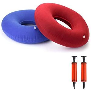 QWORK® 2 stuks opblaasbare zitkussens, orthopedische zitring met pomp voor aambeien stuitje pijn zwangere vrouwen (rood, blauw)