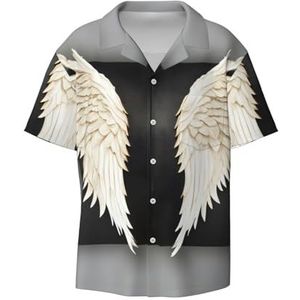 EdWal Angel Feathers Print Heren Korte Mouw Button Down Shirts Casual Losse Fit Zomer Strand Shirts Heren Overhemden, Zwart, S