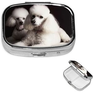 Pillendoosje met spiegel, retro pillendoosje met 2 compartimenten, Franse poedel, kleine pillenorganizer voor portemonnee of zak, decoratieve metalen medicijnen, vitamine-organizer, unieke geschenken