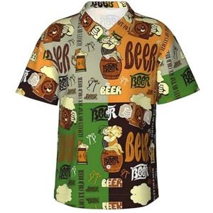 ERSDWRE Bierprint heren korte mouwen button-down shirts casual zomer strand shirts Hawaii shirt voor heren, Zwart, M