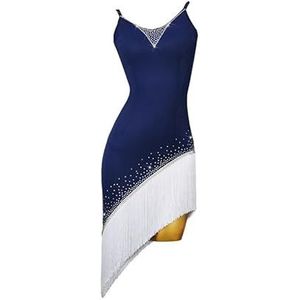 Yhwacyznm Professionele Latijns Amerikaanse dansjurken Cha cha danskleding met open rug voor dames Danskleding voor rumba en samba Asymmetrische zoom Tango outfit Slim fit,Navy blue,L