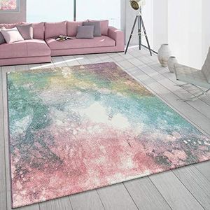 Vloerkleed Woonkamerbont Roze/Groen/Turquoise Pastel Kleurverloop Robuust Laagpolig, Maat:60x100 cm