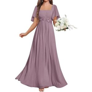KURFACE Chiffon Moeder van de Bruid Jurken met Mouwen Kant Applique Flutter Mouw Bruidsmeisje Jurk Formele Jurk, Wisteria, 32