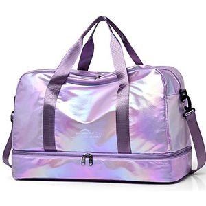 ZIOSINM Sporttas voor dames, 40 liter, reistas, weekendtas, glittersporttas met schoenenvak en nat vak, saunatas, zwemtas, trainingstas, fitnesstas, gym, reistas, lila, Large, mode