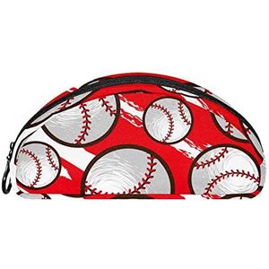 Etui Halve cirkel Briefpapier Pen Bag Pouch Holder Case Sport Baseball Patroon Rood Witte Achtergrond, Multi kleuren, 19.5x4x8.8cm/7.7x1.6x3.5in, Make-up zakje