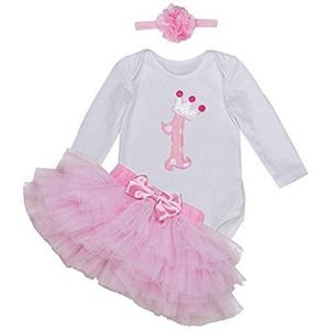 BABYPREG Baby Meisje Lange Mouwen Outfit 1e Verjaardag Tutu Outfit Jurk Hoofdband (as3, age, 12_months, 18_months, Roze)