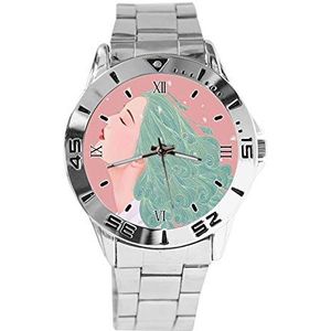 Wolk Meisje Mode Dames Horloges Sport Horloge Voor Mannen Casual Rvs Band Analoge Quartz Horloge, Zilver, armband