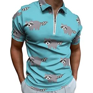 Cartoon Raccoons Heren Poloshirt met Rits T-shirts Casual Korte Mouw Golf Top Classic Fit Tennis Tee