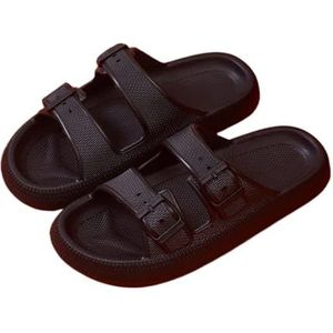 UBOHUZ Gesp Slippers Vrouwen Thuis Zachte Zool Slides Sandalen Vrouw Zomer Antislip Strand Slippers Voor Badkamer, Zwembad, Zwart, 44/45 EU