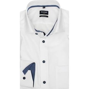 OLYMP Heren business overhemd lange mouwen Luxor, effen, modern fit, Global Kent, Wit 00, 44