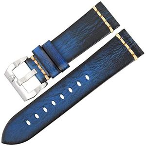 Chlikeyi Handgemaakte horlogeband van echt rundleer, 20-24 mm, blauwe horlogeband, Blauw 1, 22 mm