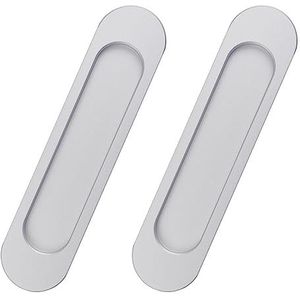 MOROBOR Zelfklevende ovale schuifdeur trekt, 2 stks zilveren aluminiumlegering Flush Pull Punch-Gratis Handvat voor Schuifdeur Ramen Kasten/15 cm
