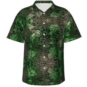 ERSDWRE Groene slangenprint heren korte mouwen button-down shirts casual zomer strand shirts Hawaii shirt voor mannen, Zwart, S
