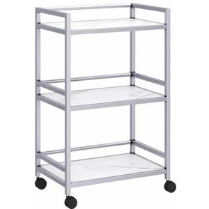 PP-Vic Salon Schoonheidswagen, Metalen Rolwagen, Opbergstation Voor Kappers, Grote Mobiele Organisatiewagen, Praktische Rolwagen Voor Spa, Woonkamer, Badkamer, Keuken,3f silver