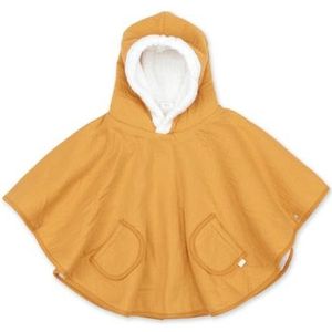 BEMINI - Fleeceponcho voor kinderen, poncho, poncho, kinderponcho, kinderponcho, kinderparka, reisponcho, teddy | 9-36 maanden | oker goud