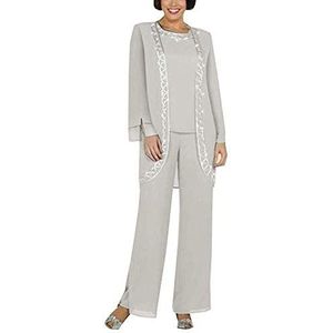 Leider van de Beauty vrouwen Chiffon 3 Stks Pant Suits Plus Size Moeder van de Bruid Jurk Formele Pak met Lange Mouwen Jas