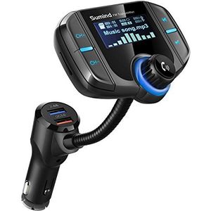(Geüpgradede Versie) Sumind Auto Bluetooth FM-zender, Draadloze Radio Adapter Handsfree Kit met 1,7 Inch Scherm, QC3,0 en Smart 2,4A USB-Poorten, AUX-Uitgang, TF-Kaart mp3-Speler (Zwart)