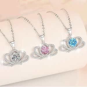 YKMYXZ, Moissanite kroonkettingen for vrouwen, 1CT D-kleur VVS1 geel/blauw/roze diamanten kettingen, 925 sterling zilveren sieradencadeaus for vrouwen met certificaat(Blue)
