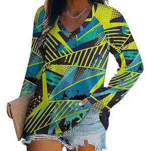 Geometrische Grunge Urban Vrouwen Casual Lange Mouw T-shirts V-hals Gedrukt Grafische Blouses Tee Tops M