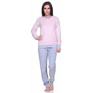 RELAX by Normann Damespyjama van badstof met lange mouwen met manchetten in elegante strepenlook - 291 201 13 780, ringel klein roze, 36/38